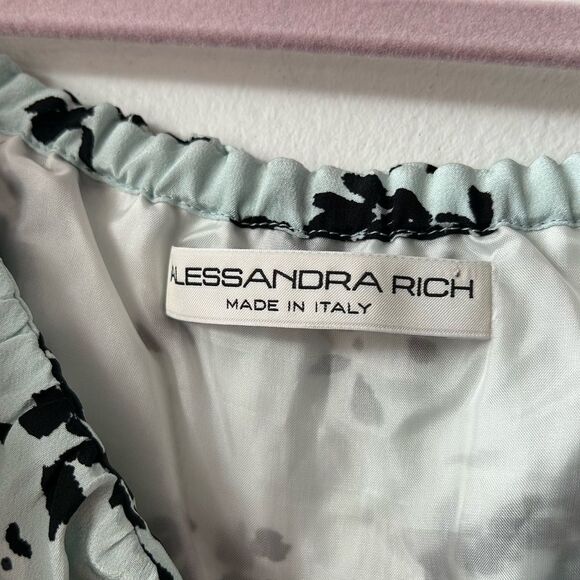 Alessandra Rich Off-The-Shoulder Rose Printed Silk Mini Dress - Picture 7 of 16